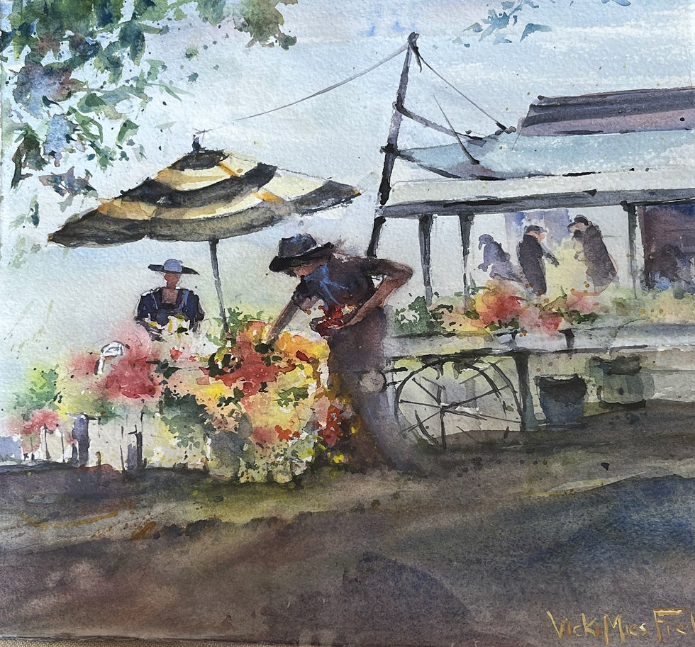 Flower Stand, Striped Umbrella by Vicki Field
