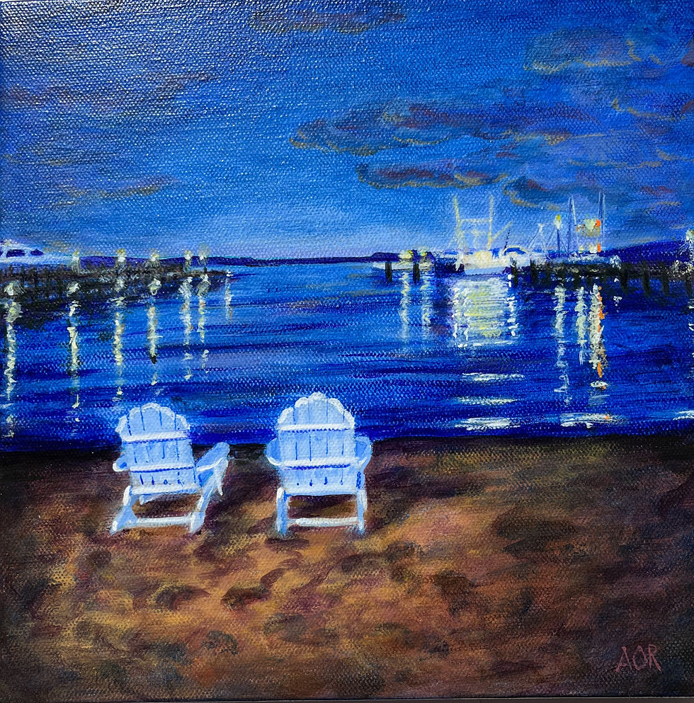 Greenport Harbor at Night by Ann Romeo