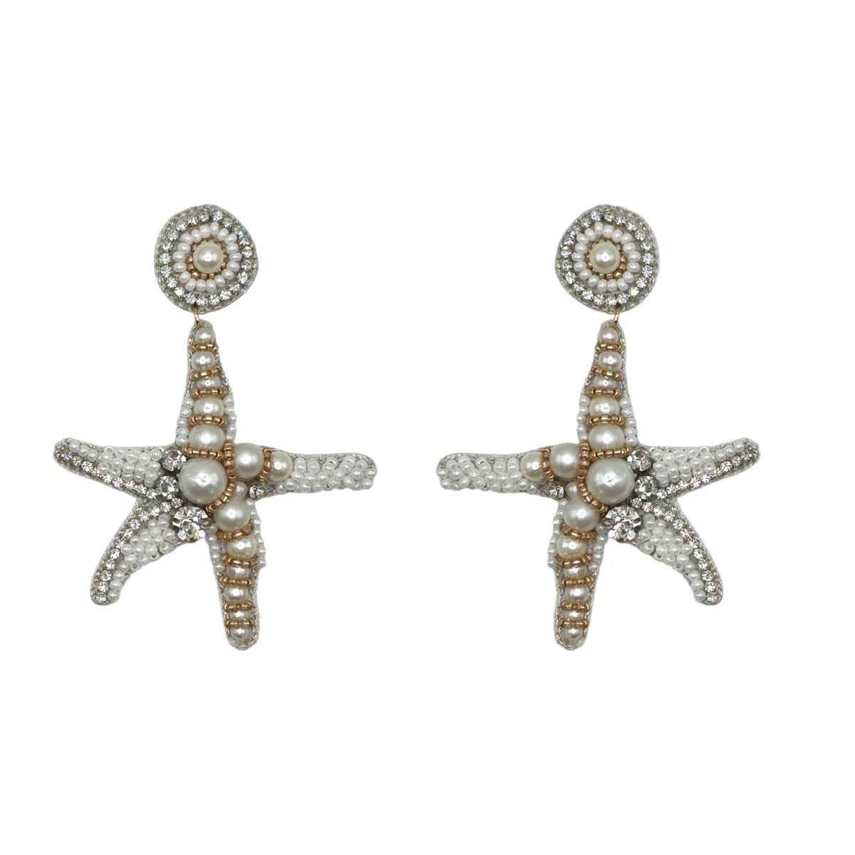 White & Pearl Starfish Earrings