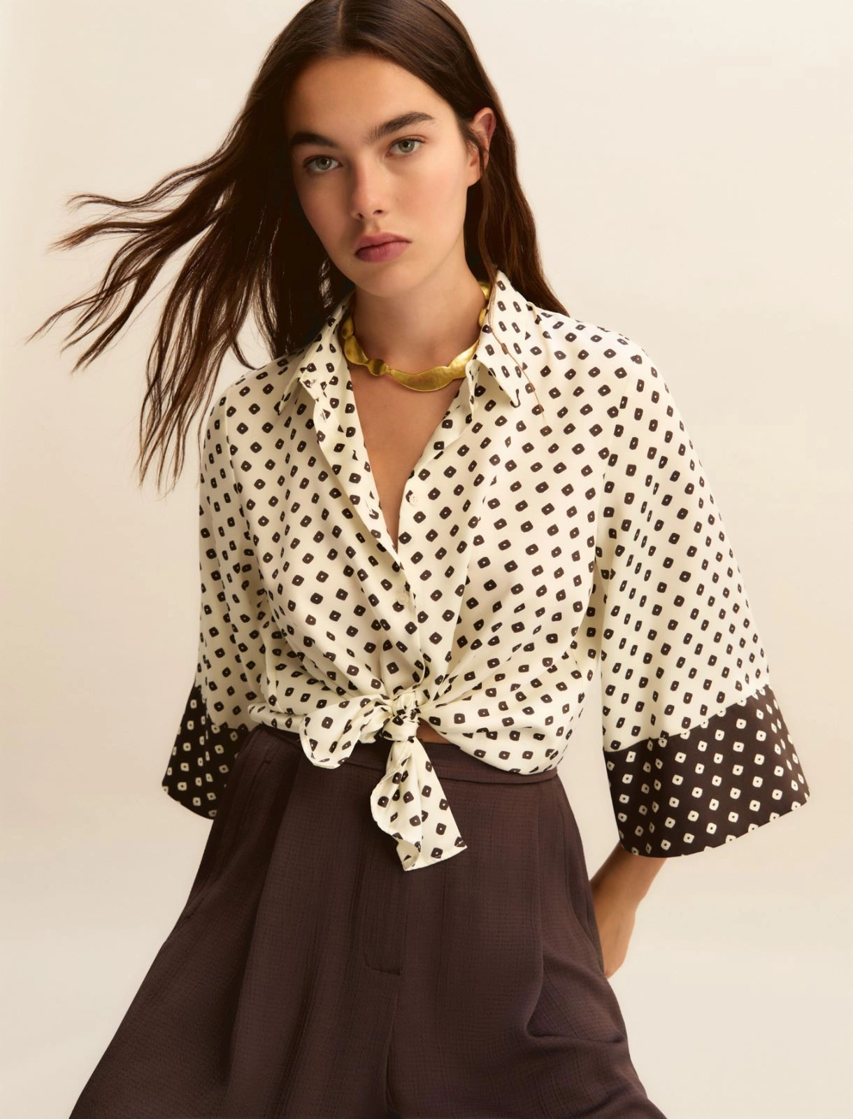 EMME MARELLA PRINTED TWILL SHIRT - WOOL WHITE