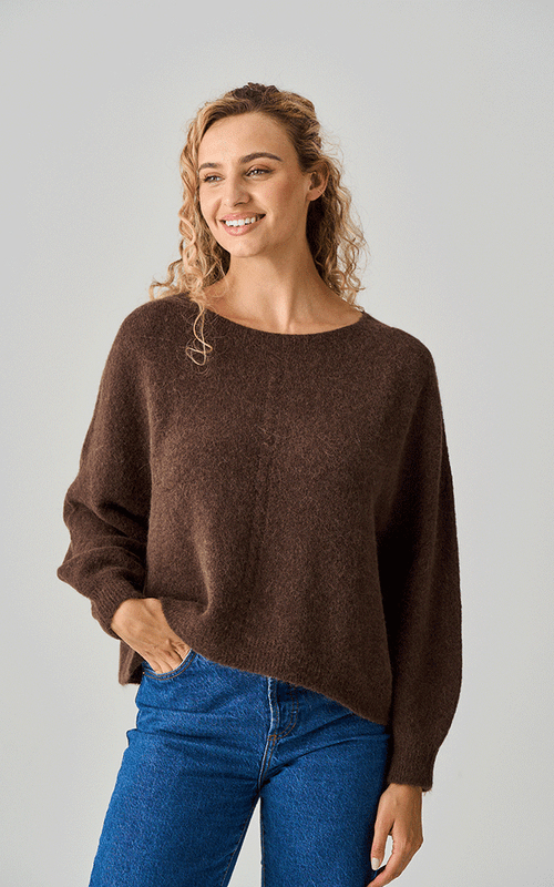 Luella Calcot Alpaca Knit Jumper With Cable Knit Stripe Chocolate