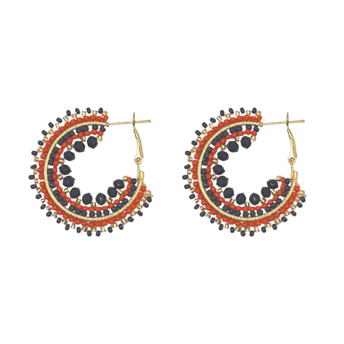 Coral & Navy Mix Mini Ombre Hoop Earrings