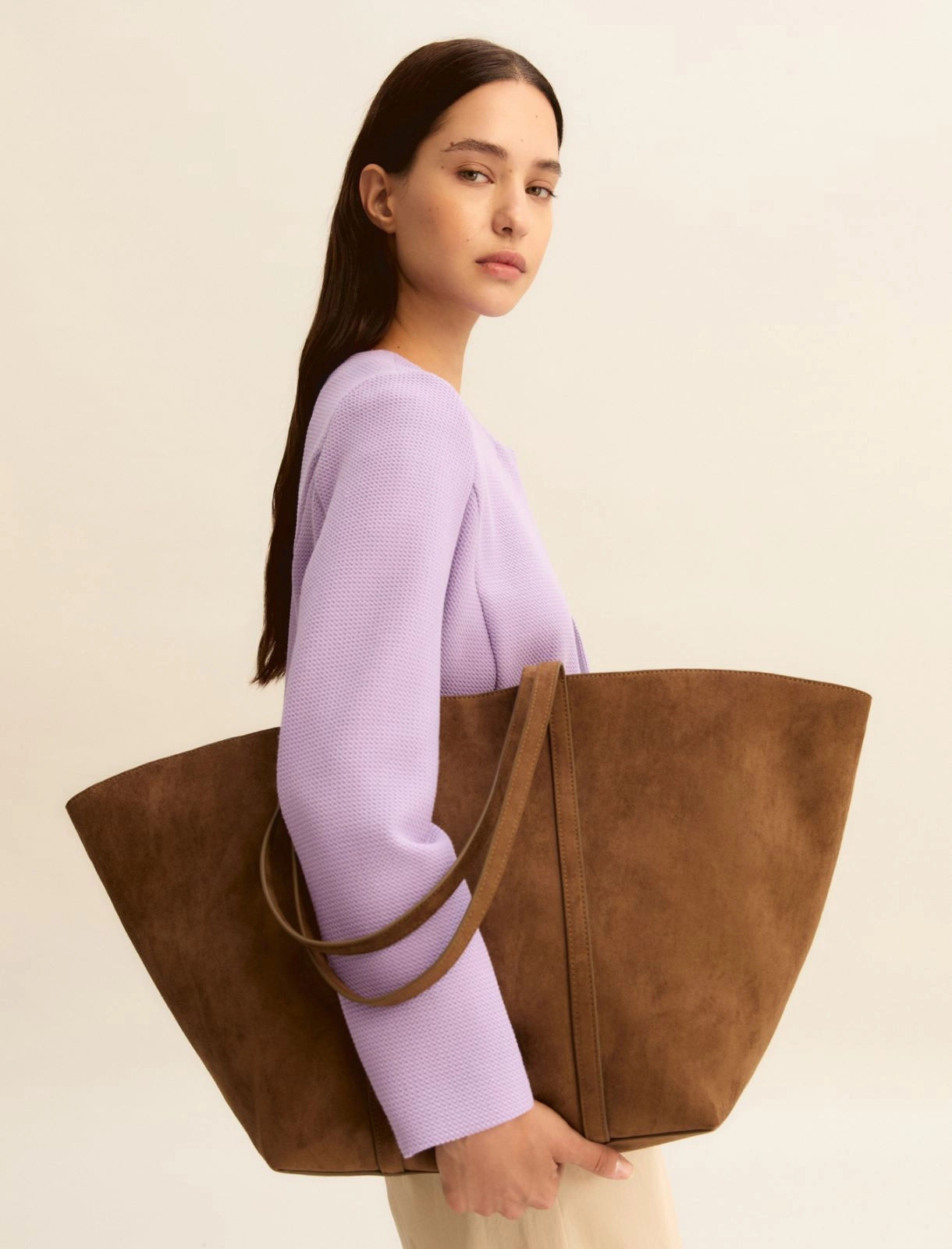 EMME MARELLA SHOPPING TOTE WITH POUCH - DARK BROWN