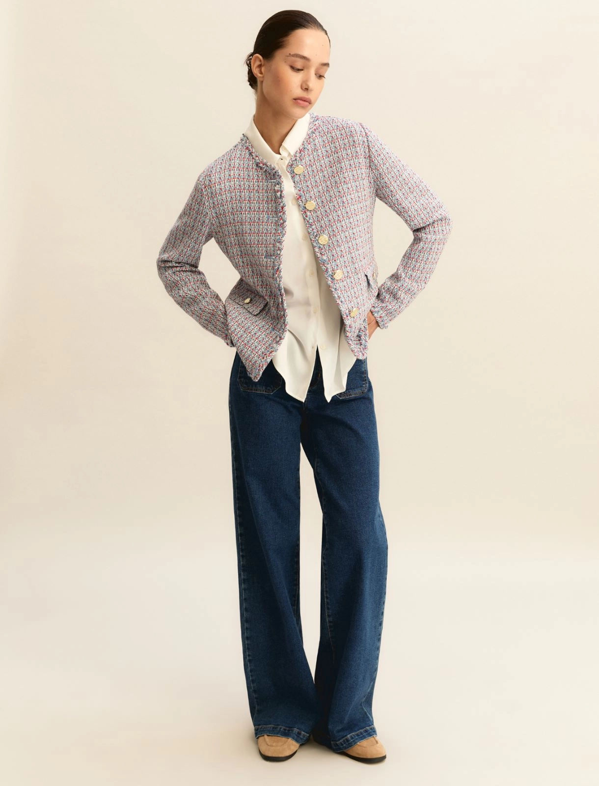 EMME MARELLA SEMI-FITTED BASKETWEAVE JACKET - LIGHT BLUE