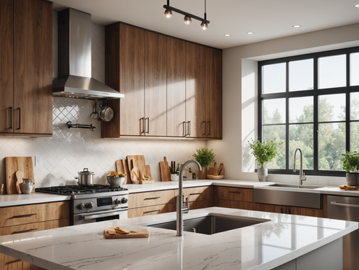 Warm and inviting brown earthy tones in a cozy kitchen, featuring natural wood cabinetry and stylish, minimalist design.