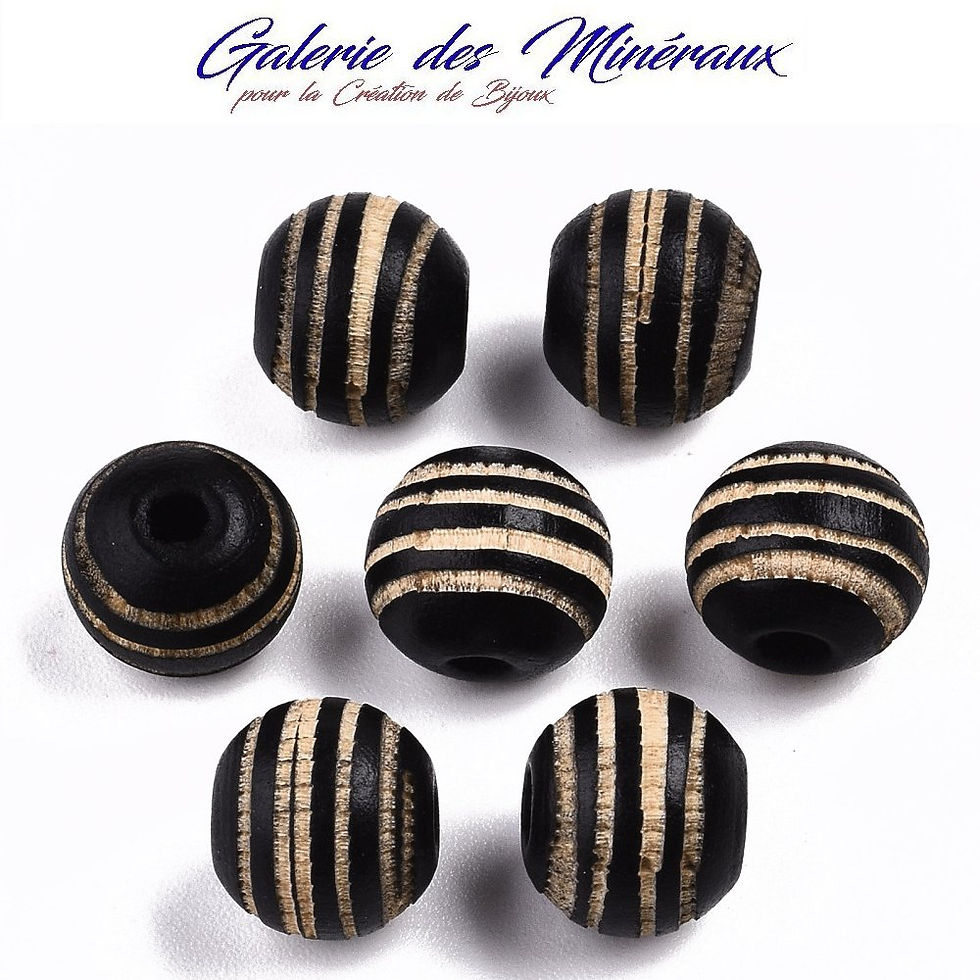 Perles Noires en Bois Naturel gravées en lot de perles rondes lisses en 10mm