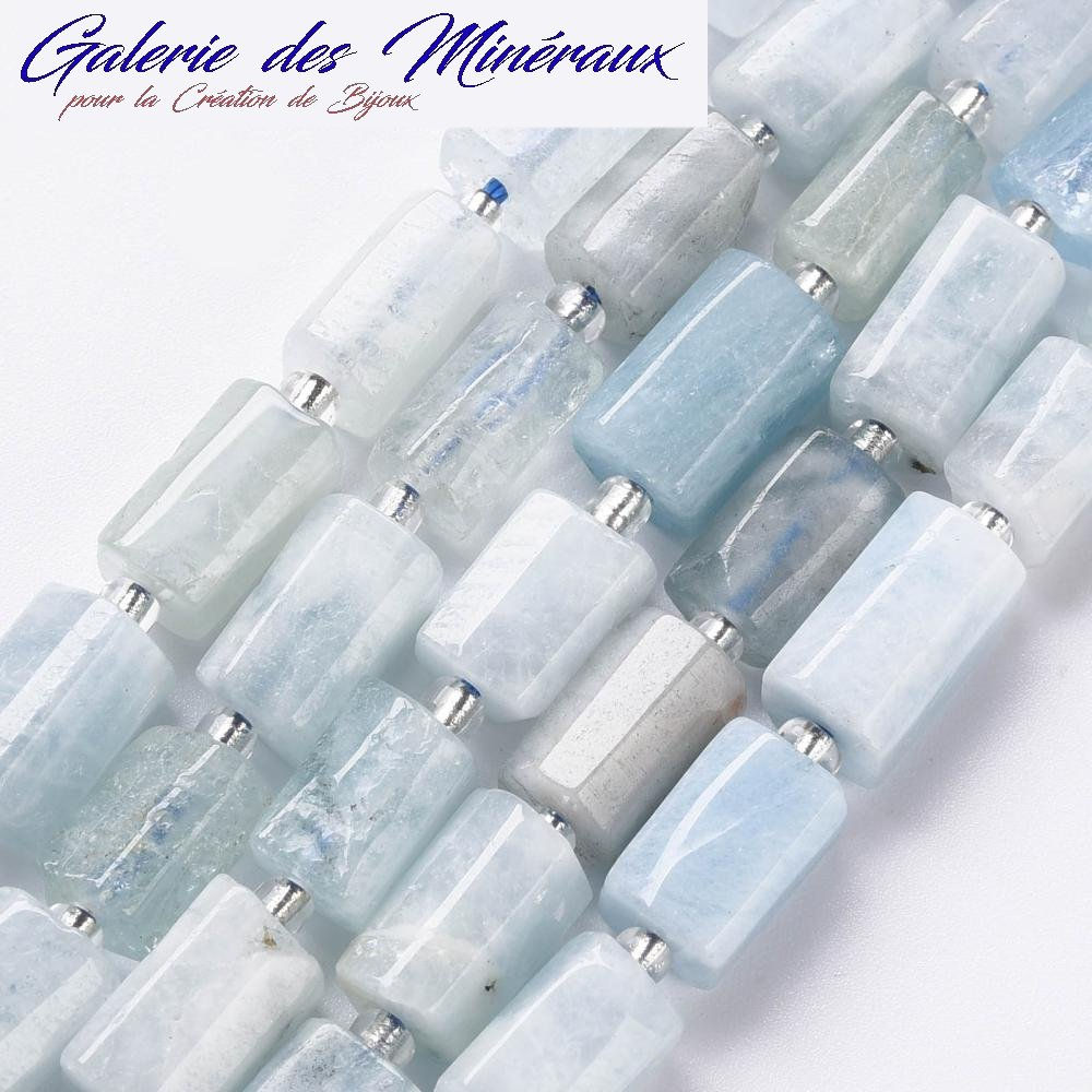 AIGUE MARINE pierre minérale en lot de perles cylindriques lisses en 8mm