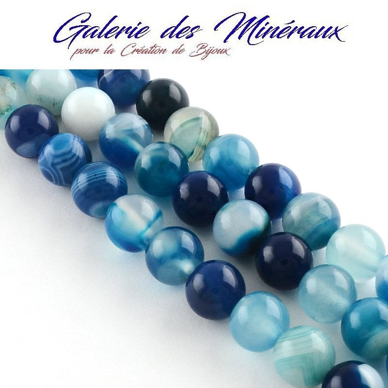AGATE Bleue pierre minérale en lot de perles rondes lisses en 4mm