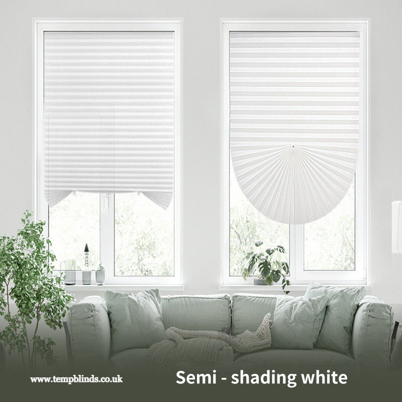 High angle view of a window with stick-on blinds partially rolled down