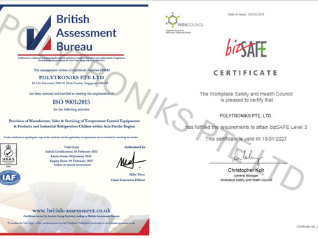 ISO 9001 certification and bizSAFE Level 3 recognition