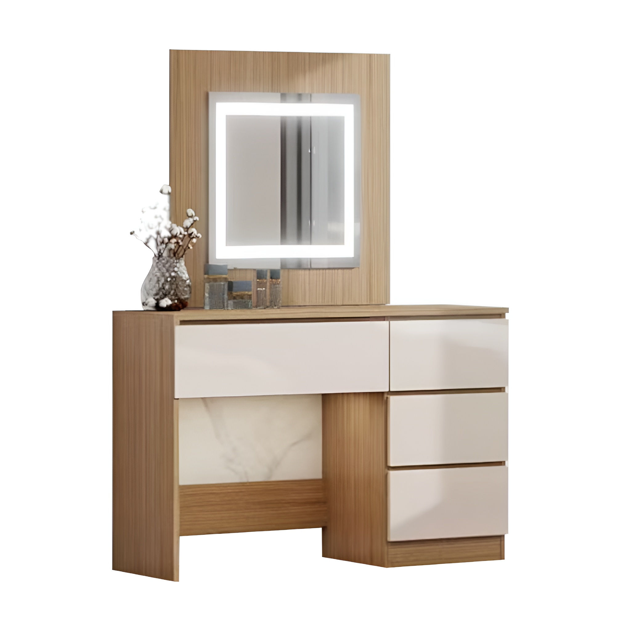 DRESSING TABLE WITH MIRROR+LED CAPPUCINO+WALNUT