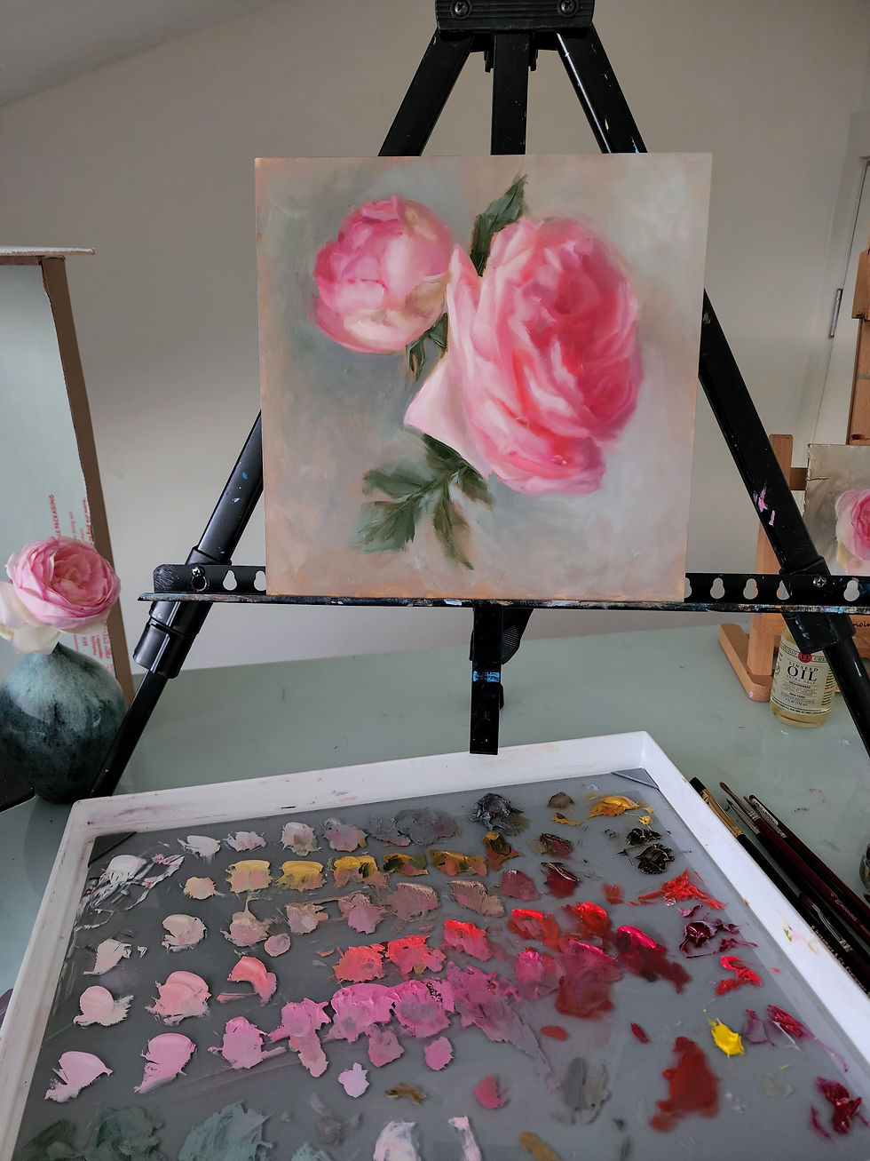 Thumbnail: Rose painting in artist's studio