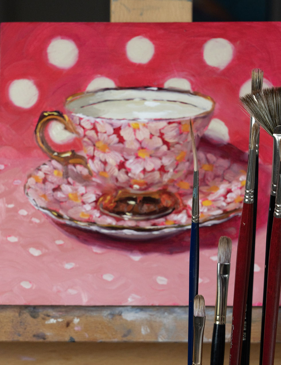 textured brushstrokes, showcasing bold, expressive layers of paint, as demonstrated in an art workshop