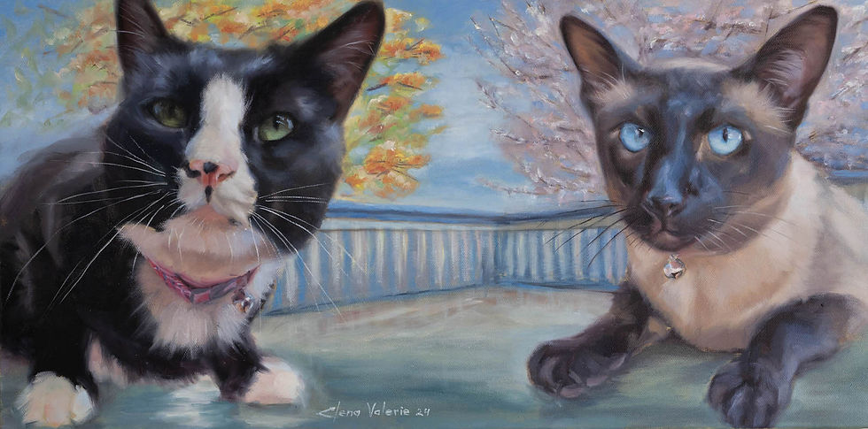 Thumbnail: Cats Portraits in oil, Black and white cat.