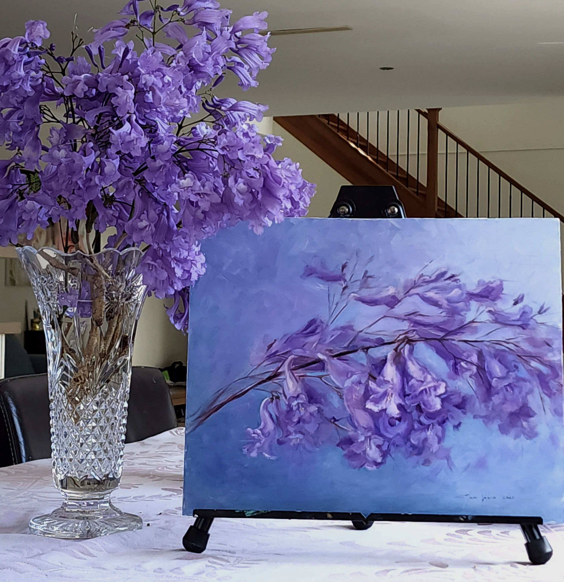 Jacaranda painting in oil. Available for sale