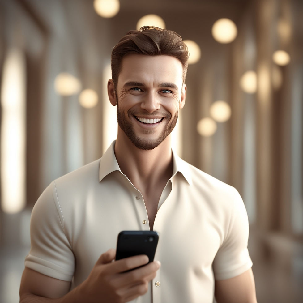 A handsome guy smiling and talking directly into a smartphone camera, with a friendly and approachable expression