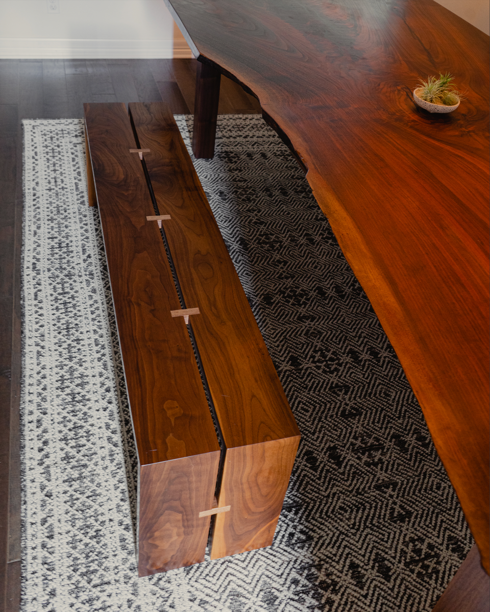 Custom Oiled Walnut Waterfall Backless Bench with Exposed Joinery