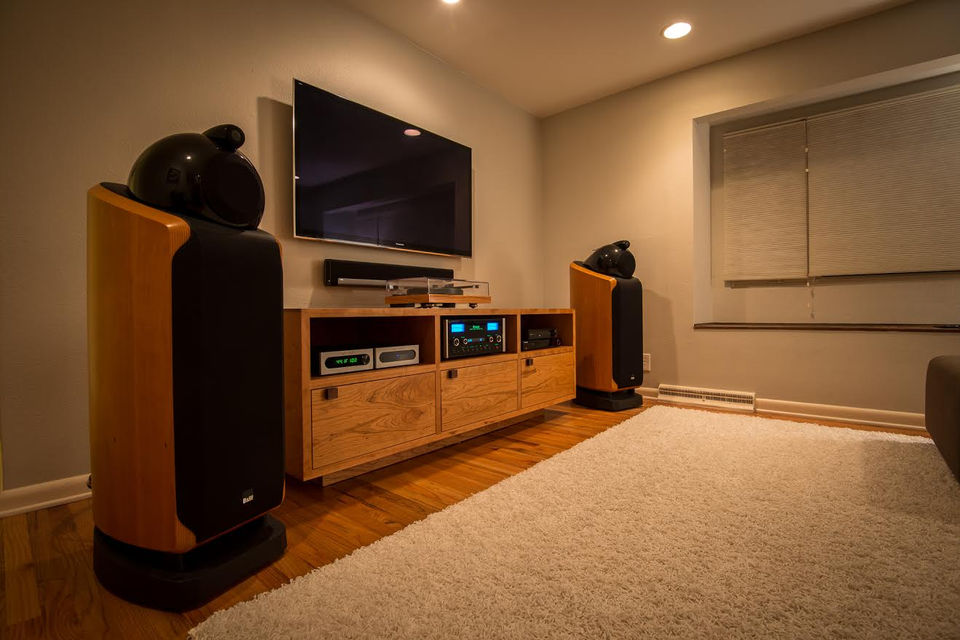 Media LP Vinyl Storage Record Cabinet Cherry Hardwood Custom Solid Near Me American USA Boulder Colorado Audiophile Speaker Unit