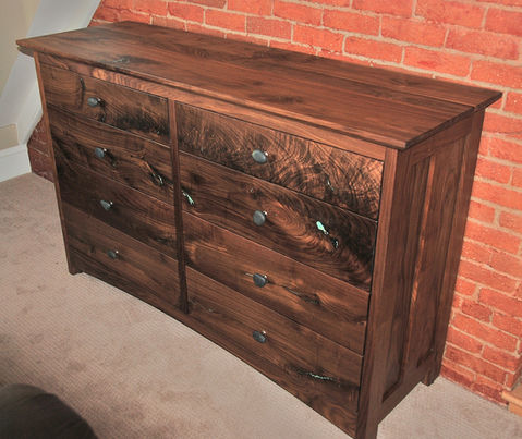 Custom Solid Walnut Prairie 8-Drawer Dresser with Turquoise Inlay