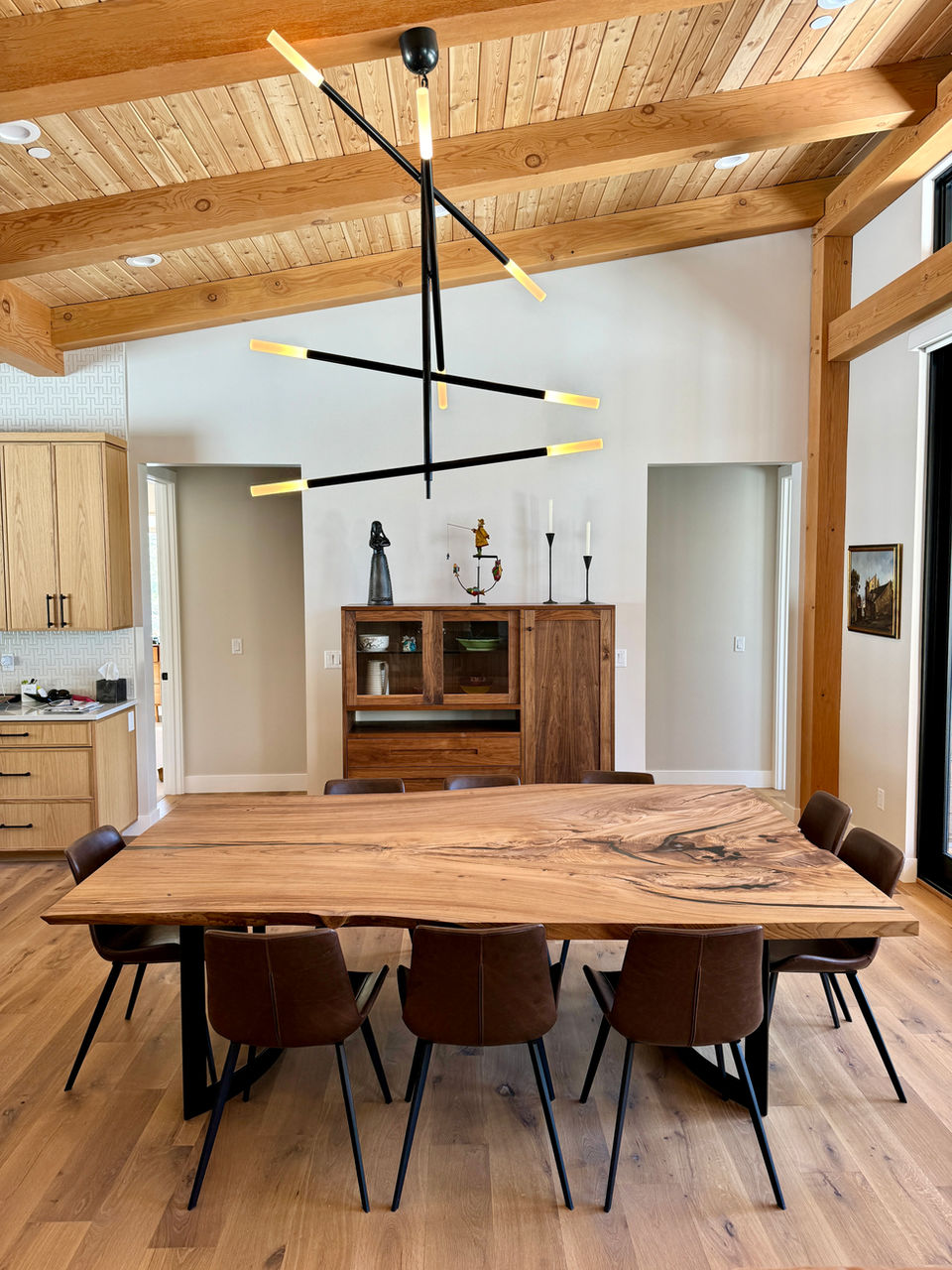 Solid Elm Flatiron LiveEdge Single Slab Table on C-Shape Legs