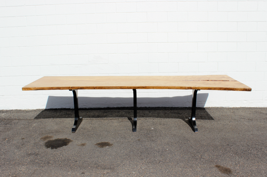 Solid Elm LiveEdge Single Slab Dining Table Steel Pedestal Butterfly Bowtie