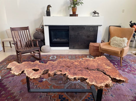 Custom California Cottonwood LiveEdge Burl Coffee Table on Steel