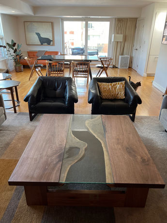 Custom Solid Walnut LiveEdge River Coffee Table with Clear Glass