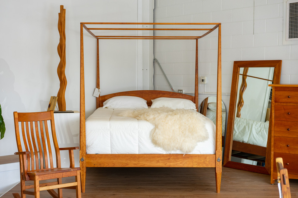 The Shaker 4-Post Bed - Oiled Cherry, Queen + Canopy