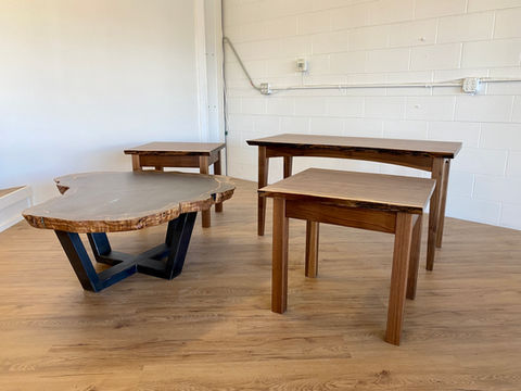 Solid Walnut LiveEdge Crosscut Coffee Table on Steel + Turquoise Inlay