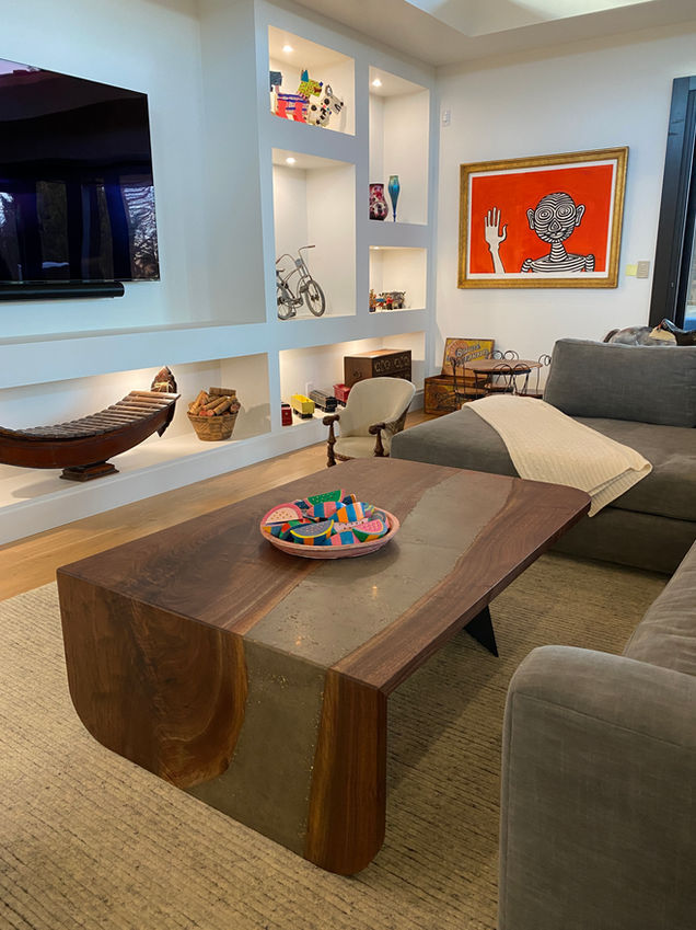 Custom Solid Walnut LiveEdge Waterfall River Coffee Table + Steel Leg and Concrete