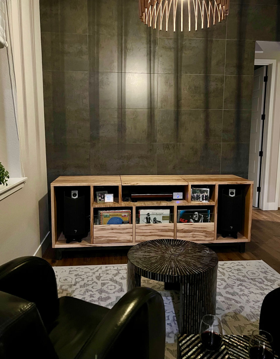 Record Cabinet Storage Vinyl LP Drawer Flip Top Ambrosia Maple Hardwood Solid USA American Boulder Colorado Audiophile Near Me Custom Speaker Unit Wall