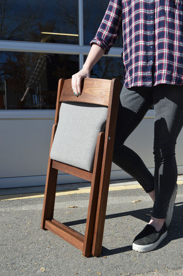 Solid Walnut "Sublet" Folding Chair with Grey Fabric