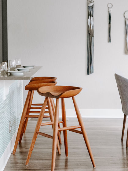 Solid Cherry Flatiron Backless Stools scoop tractor low profile hardwood walnut bar height counter swivel amish modern shaker turned midcentury mcm interior designer denver room&board dwr contemporary transitional farmhouse design architect remodel renovation kitchen natural simple minimalist