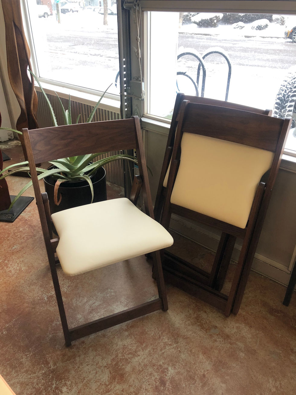 Solid Walnut "Sublet" Folding Chair with Bone Leather