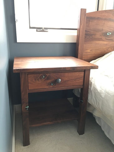Solid Walnut Mission Side Table + Custom Turquoise Inlay