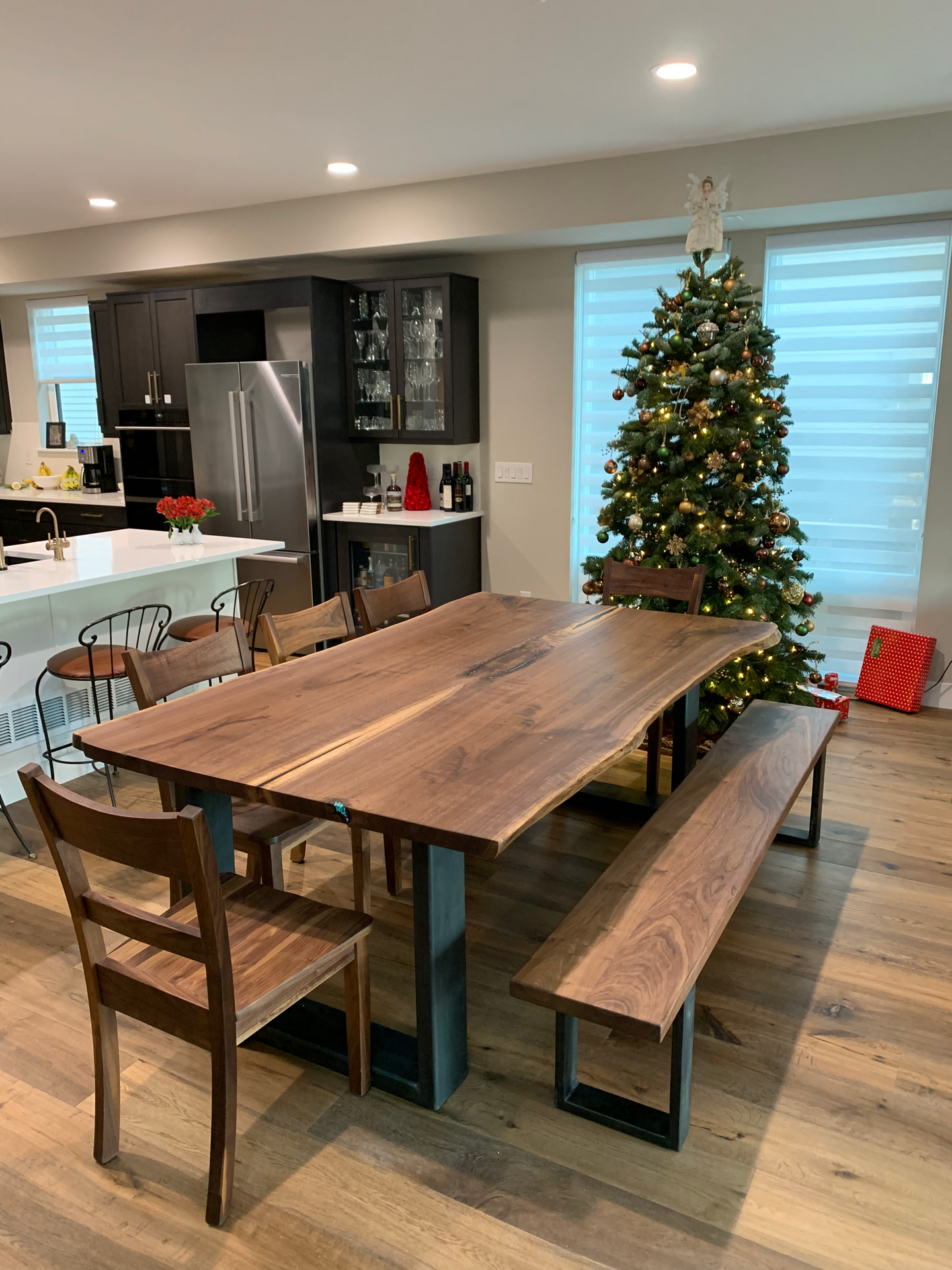 Table Flatiron Walnut LiveEdge Bookmatch Chair Canyon Bench Backless Set Turq 2