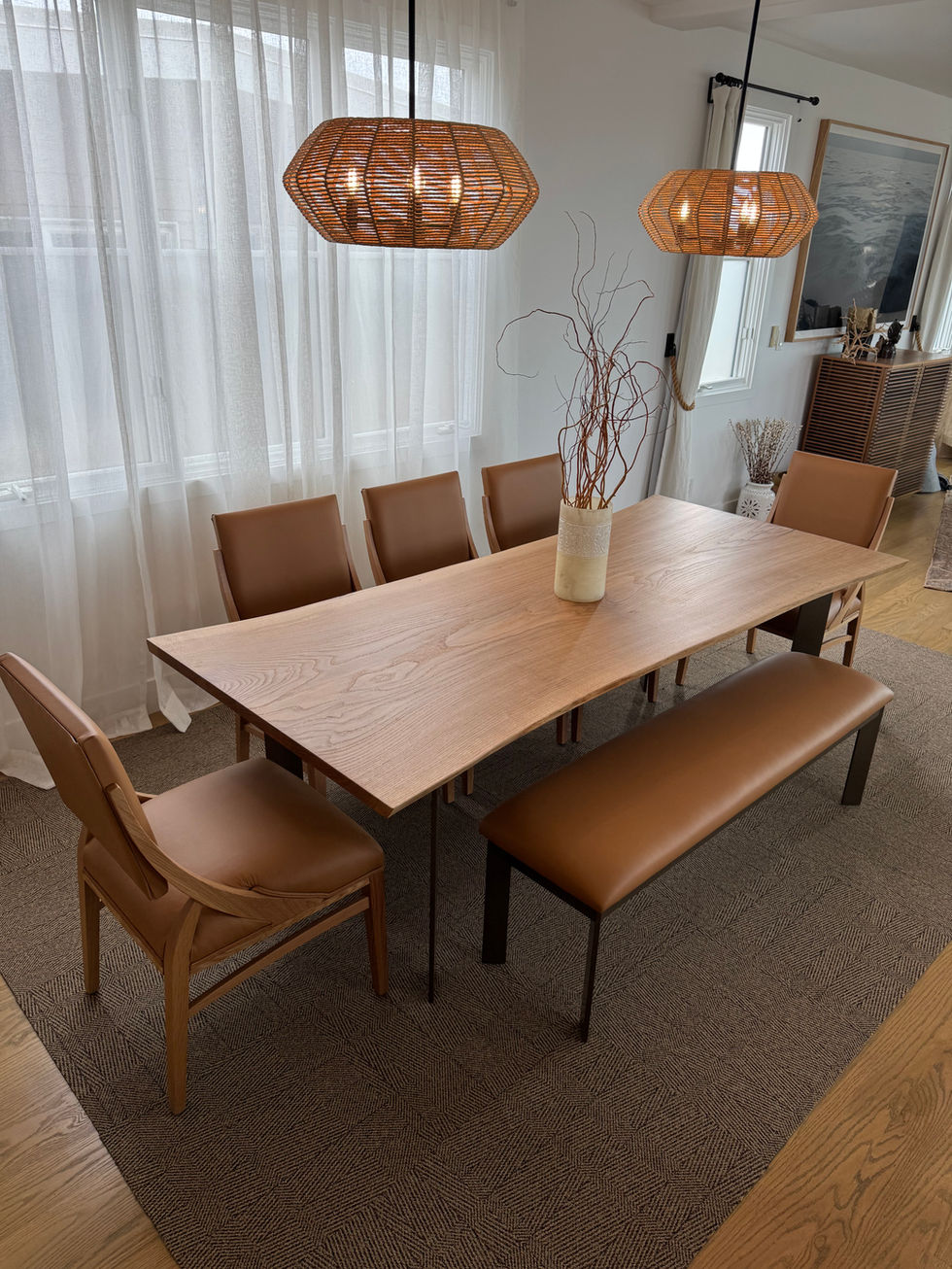 Solid LiveEdge White Oak Flatiron Table + Angled Four-Legged Steel Base