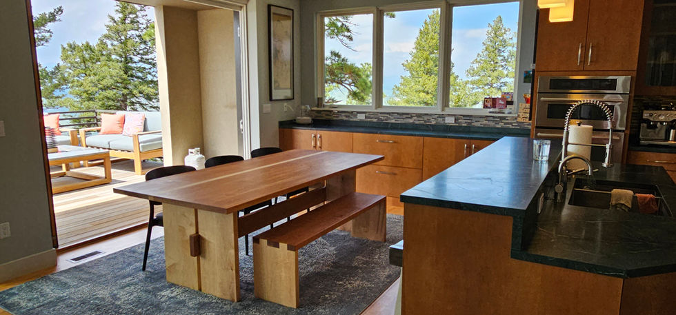 Custom Solid Cherry Maple Exposed Joinery Modern Curtain Leg Trestle Japanese Table Bench Dovetailed Finger Backless Mountain Modern Santa Barbara Pasadena