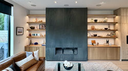 Custom Tinted Solid Riftsawn White Oak Built-In Shelving + Cabinetry