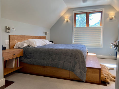 minimalist bed with storage, solid cherry bed, cherry bed with storage, quiet luxury