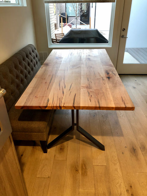 Solid Ambrosia Maple Flatiron Table on Y-Shape Legs