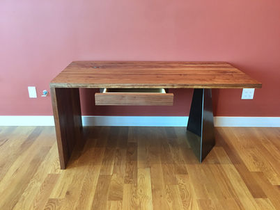 custom walnut asymmetrical modern desk steel waterfall