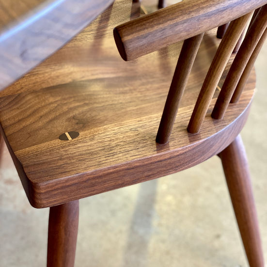 Chair Dining Modern Craftsman Nakashima Contemporary Shaker Spindleback Windsor Bowback Walnut Exposed Joinery Tenon Turned Midcentury Low Profile Sculpted Carved