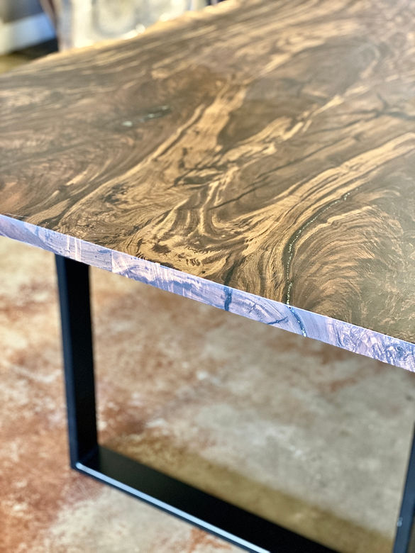 Custom LiveEdge Claro Walnut Flatiron Table + Pyrite Inlay