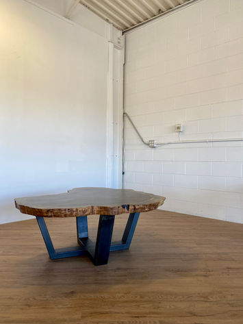 Solid Walnut LiveEdge Crosscut Coffee Table on Steel + Turquoise Inlay
