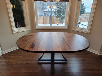 Table Custom Walnut Steel Round Leaf Extension