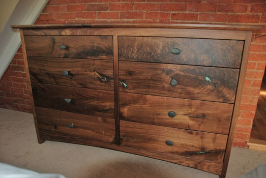 Custom Solid Walnut Prairie 8-Drawer Dresser with Turquoise Inlay