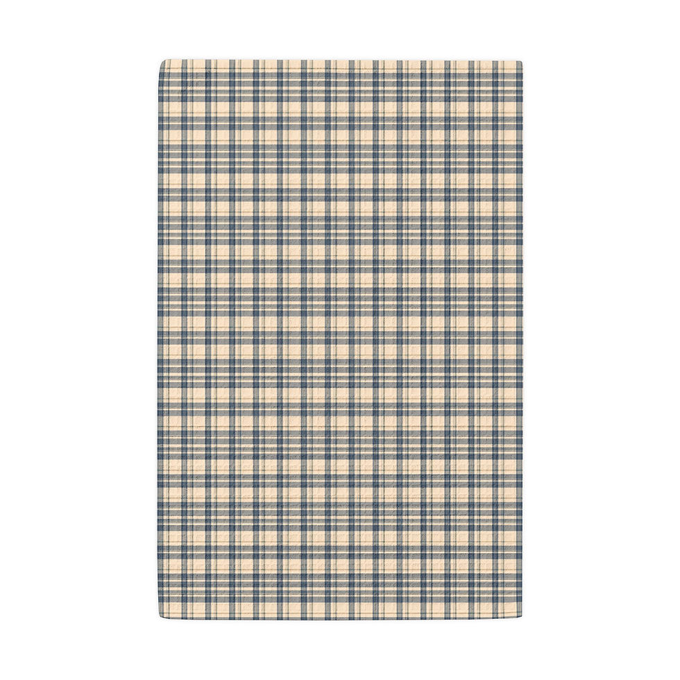 Flat lay view of the rustic plaid table runner pattern.