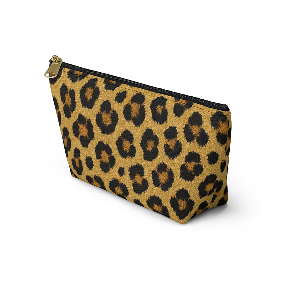 Thumbnail: Golden leopard-print T-bottom pouch shown from the front.