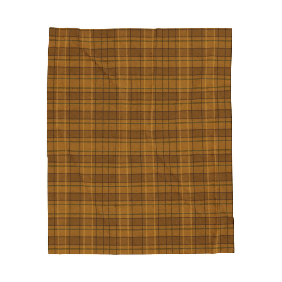 Close-up view of the golden mustard plaid blanket pattern